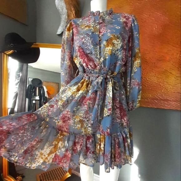 Chicwish Floral Mini Dress - Blue and Pink - Picture 1 of 13